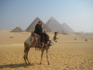 My sister and me at the Pyramids of Giza, Cairo, Egypt.